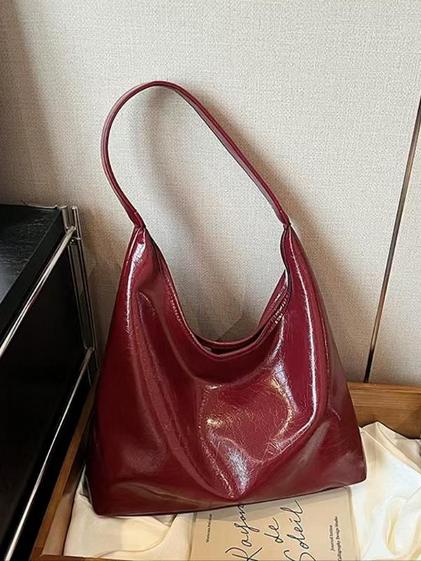 Women's Solid Color Large Capacity Tote Bag, Fashionable PU Leather Shoulder Bag for Work & Daily Used, Casual Trendy Versatile High-quality Daily Commuting Bag