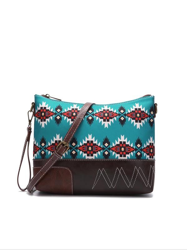 Women's Boho Style Aztec Pattern Crossbody Bag, Vintage Trendy Zipper Shoulder Bag, Chic All-match Crossbody Bag for Daily & Work Use