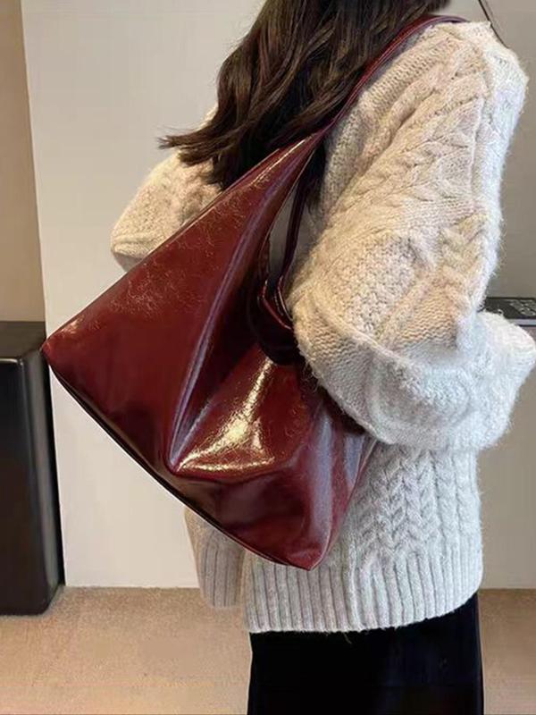 Women's Solid Color Large Capacity Tote Bag, Fashionable PU Leather Shoulder Bag for Work & Daily Used, Casual Trendy Versatile High-quality Daily Commuting Bag