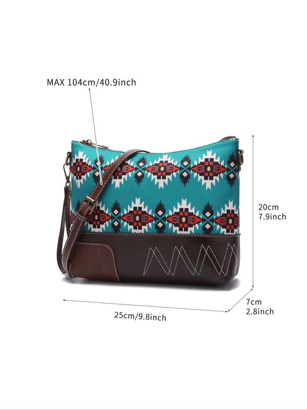 Women's Boho Style Aztec Pattern Crossbody Bag, Vintage Trendy Zipper Shoulder Bag, Chic All-match Crossbody Bag for Daily & Work Use