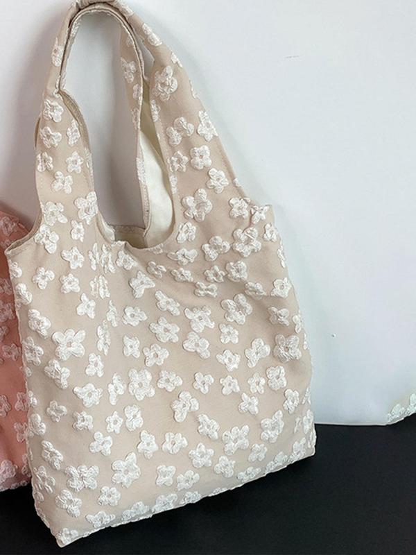 Women's Summer Floral Pattern Tote Bag, Fashionable Large Capacity Shoulder Bag, Everything Tote Bag for Daily Used