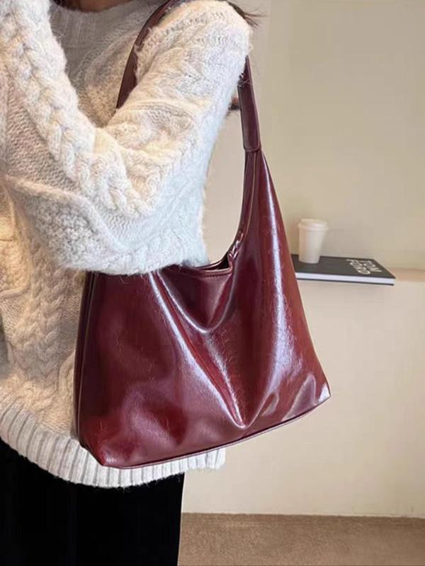 Women's Solid Color Large Capacity Tote Bag, Fashionable PU Leather Shoulder Bag for Work & Daily Used, Casual Trendy Versatile High-quality Daily Commuting Bag