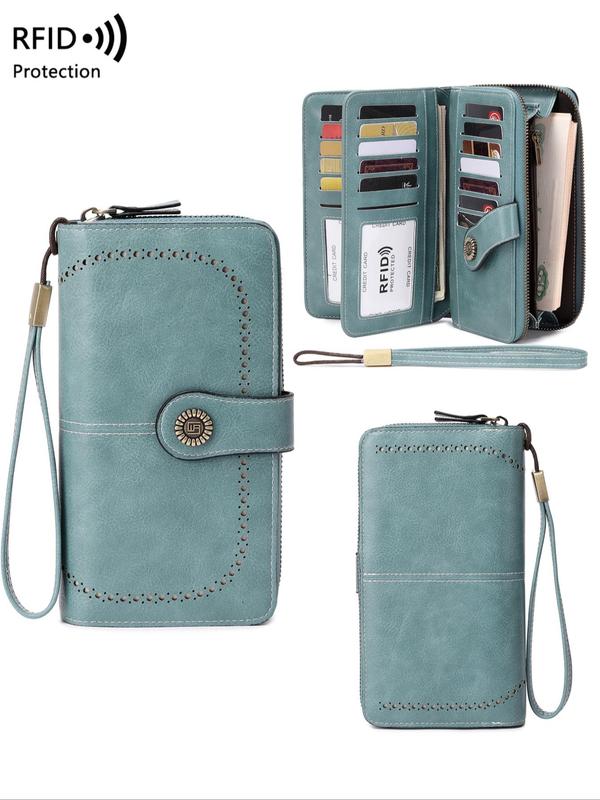 Women's Fashionable Solid Color Long Wallet with RFID Protection, Pu Leather Zipper Card Holder for Daily Used, Trendy Versatile High-quality Daily Wallet