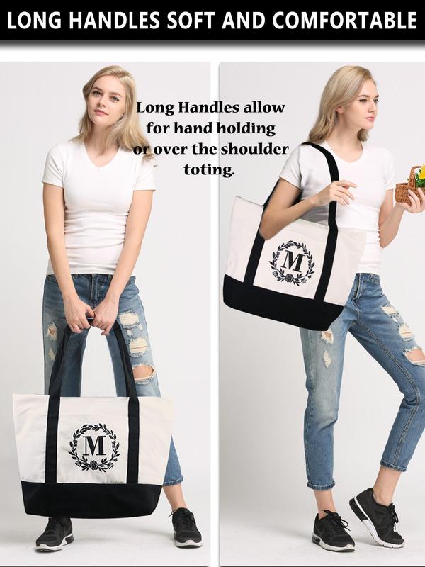 Women's Cute 26 Letter Graphic Tote Bag, Minimalist Large Capacity Trendy Shoulder Bag, Chic All-match Canvas Tote Bag for Daily Use