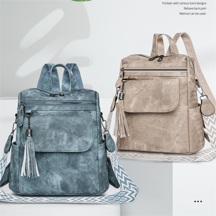 E132-2024 New Fashion Women's Soft Leather Backpack Large Capacity All-match Dual-purpose Travel Backpack Schoolbag