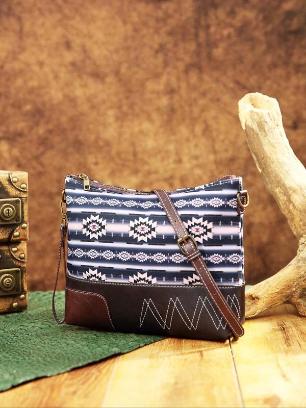 Women's Boho Style Aztec Pattern Crossbody Bag, Vintage Trendy Zipper Shoulder Bag, Chic All-match Crossbody Bag for Daily & Work Use