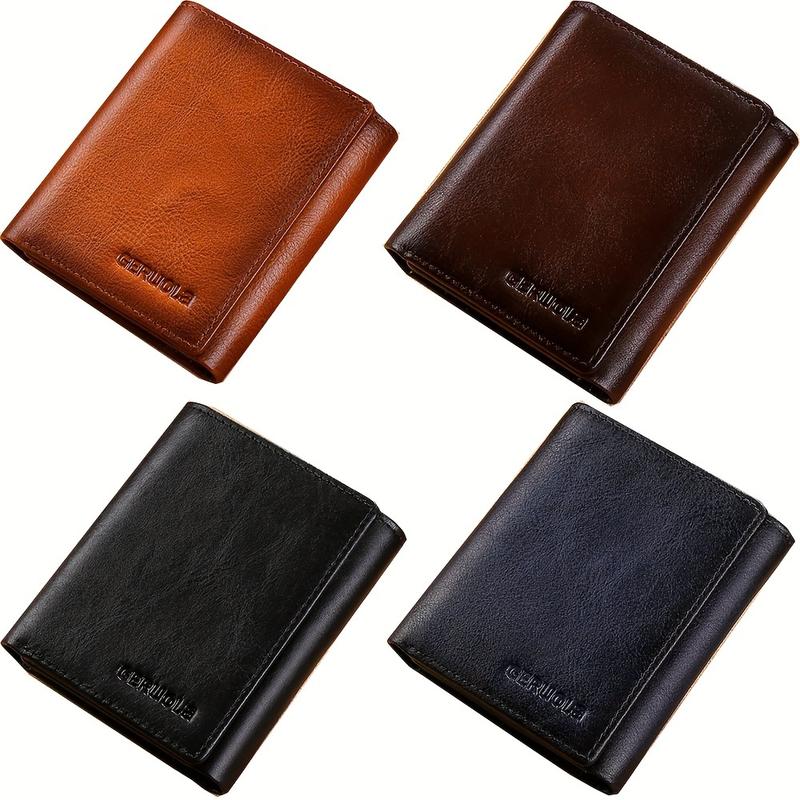 Wallet Men's Short Genuine Leather Trifold Explosive Wallet Multi Card Position Cowhide Men's