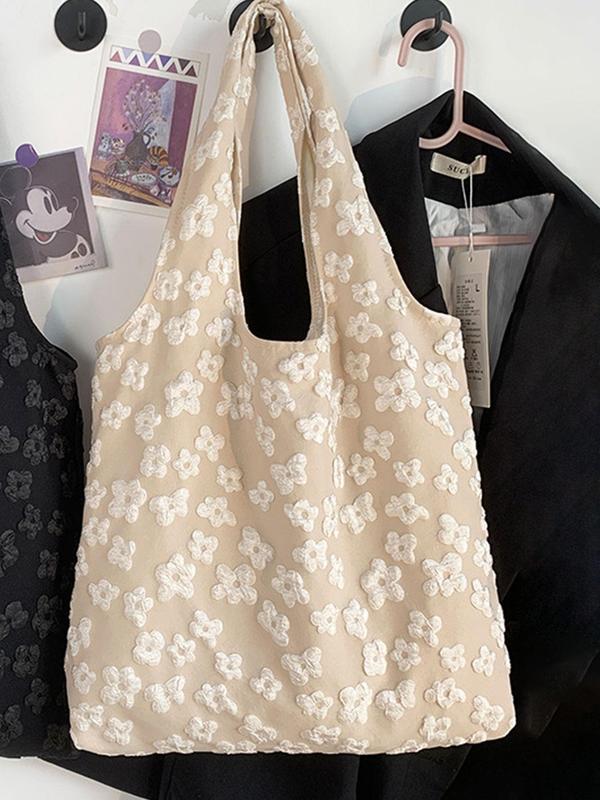 Women's Summer Floral Pattern Tote Bag, Fashionable Large Capacity Shoulder Bag, Everything Tote Bag for Daily Used