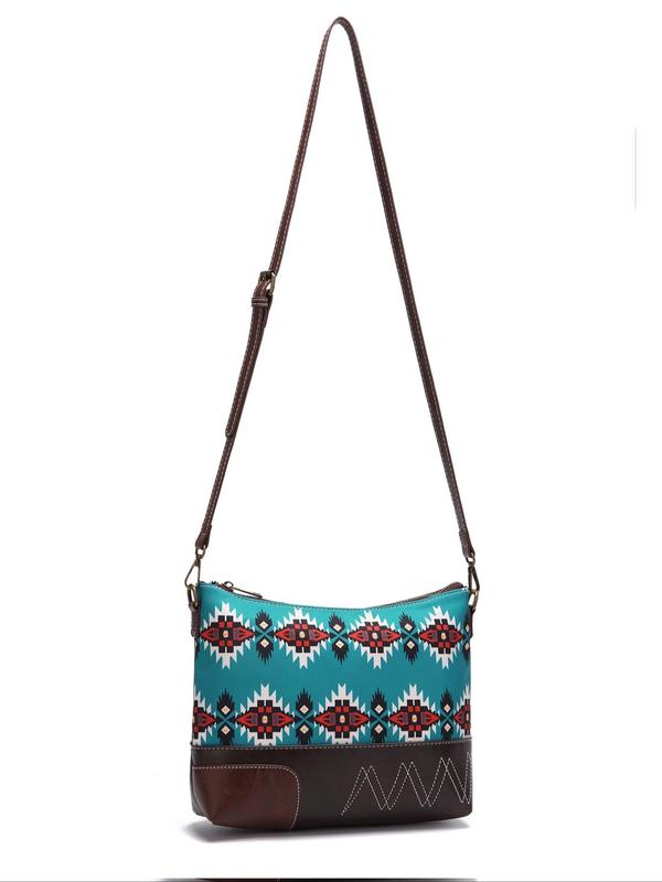 Women's Boho Style Aztec Pattern Crossbody Bag, Vintage Trendy Zipper Shoulder Bag, Chic All-match Crossbody Bag for Daily & Work Use