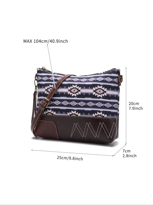 Women's Boho Style Aztec Pattern Crossbody Bag, Vintage Trendy Zipper Shoulder Bag, Chic All-match Crossbody Bag for Daily & Work Use