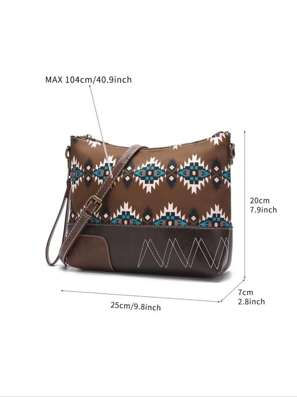 Women's Boho Style Aztec Pattern Crossbody Bag, Vintage Trendy Zipper Shoulder Bag, Chic All-match Crossbody Bag for Daily & Work Use