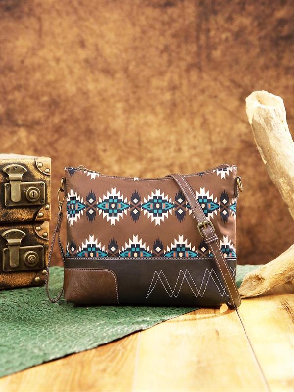 Women's Boho Style Aztec Pattern Crossbody Bag, Vintage Trendy Zipper Shoulder Bag, Chic All-match Crossbody Bag for Daily & Work Use