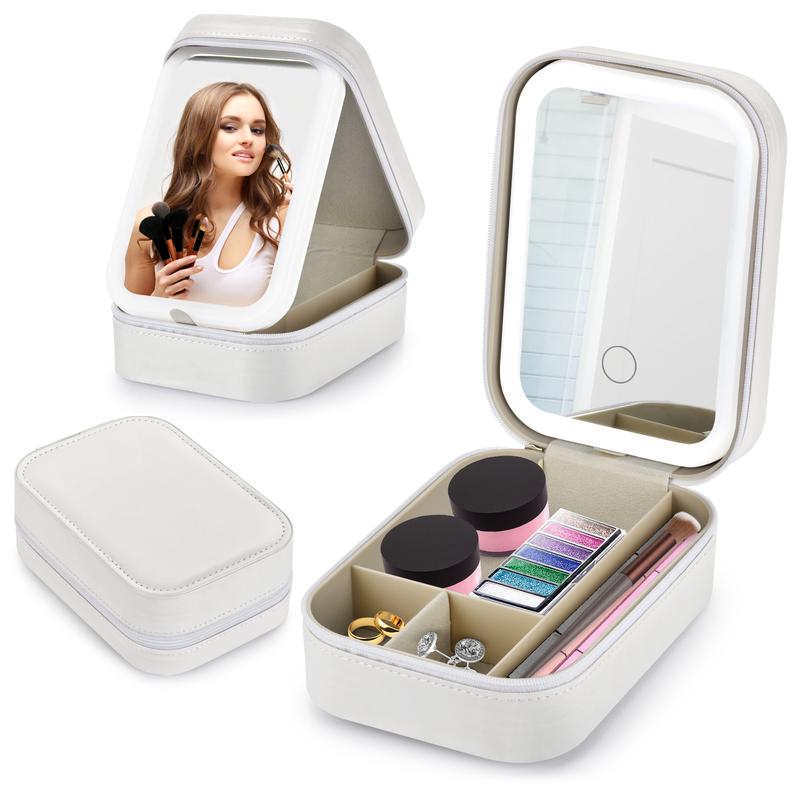 Travel Makeup Bag with LED Mirror,Portable Mini Makeup Case with Lighted Mirror,Small Cosmetic Beautifect Storage Case,Travel Jewelry Organizer,Gift for Girl&lady jewelry case