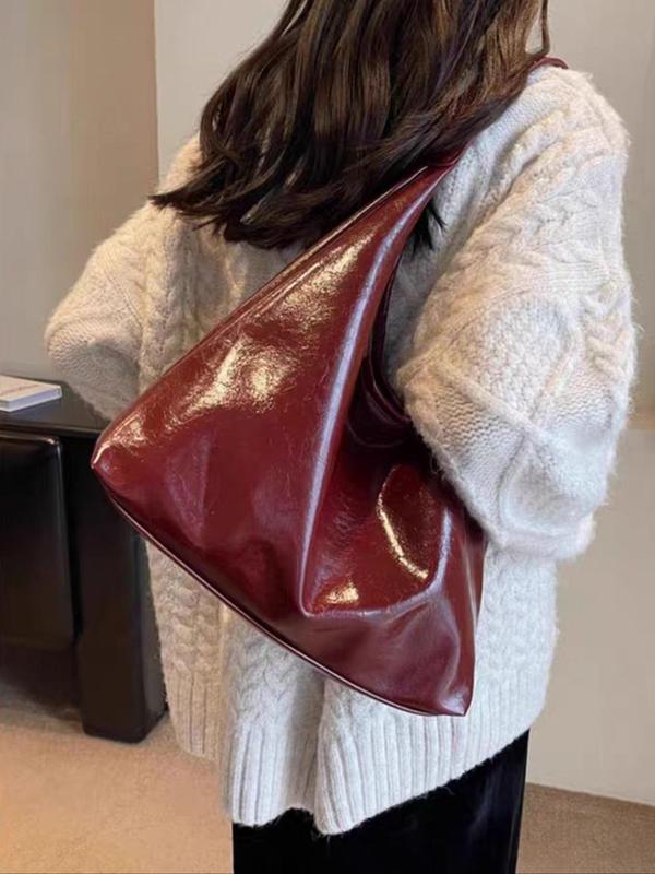 Women's Solid Color Large Capacity Tote Bag, Fashionable PU Leather Shoulder Bag for Work & Daily Used, Casual Trendy Versatile High-quality Daily Commuting Bag