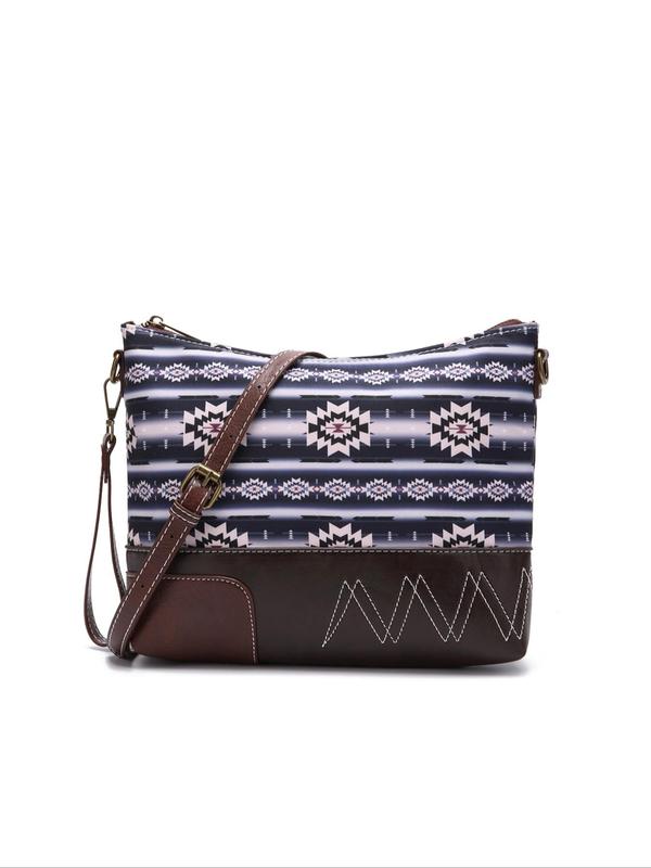 Women's Boho Style Aztec Pattern Crossbody Bag, Vintage Trendy Zipper Shoulder Bag, Chic All-match Crossbody Bag for Daily & Work Use