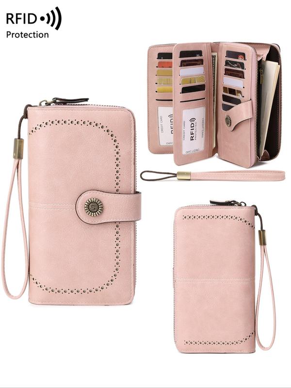 Women's Fashionable Solid Color Long Wallet with RFID Protection, Pu Leather Zipper Card Holder for Daily Used, Trendy Versatile High-quality Daily Wallet