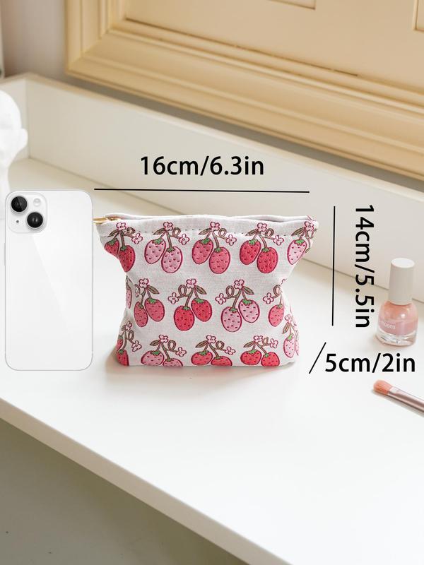 Strawberry Pattern Makeup Bag, Portable Small Cosmetic Storage Bag, Zipper Makeup Organizer Pouch, Versatile Storage Bag for Travel & Daily Used