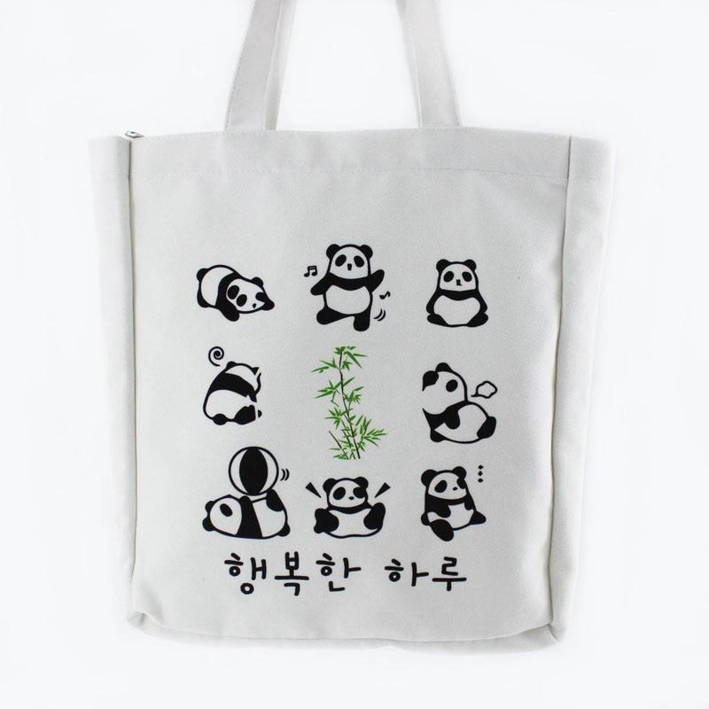 Panda Tote Bag White Flannel Fabric Kpop Women Tote Bag