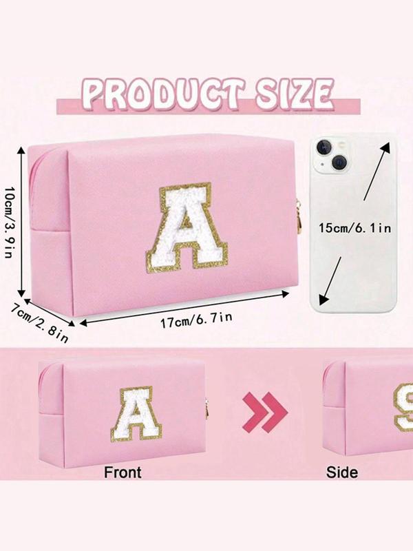 Letter Pattern Makeup Bag, Portable Zipper Makeup Bag, Waterproof Travel Toiletry Bag, PU Leather Monogram Make Up Pouch for Women Girls, for Fall Outfits Fall Freshness