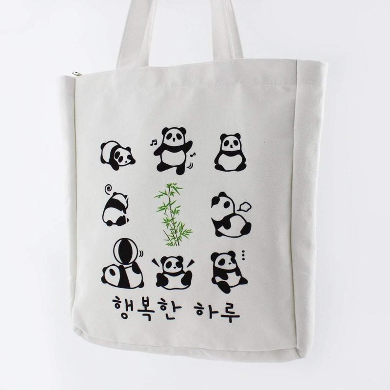 Panda Tote Bag White Flannel Fabric Kpop Women Tote Bag