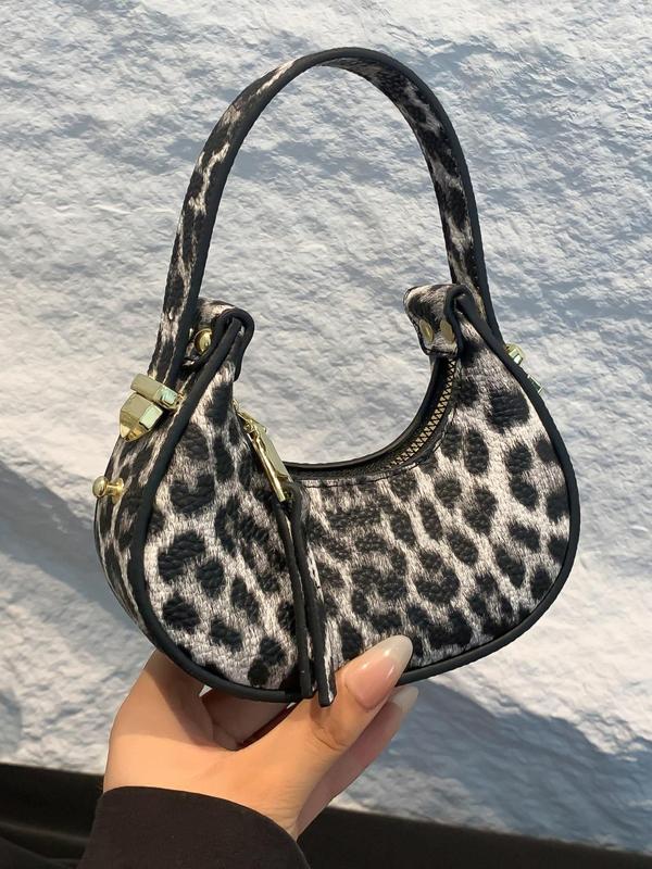 Fashion Leopard Print Half Moon Bag, Elegant Zipper Design Handbag for Women, Casual Trendy Versatile High-quality Daily Commuting Bag