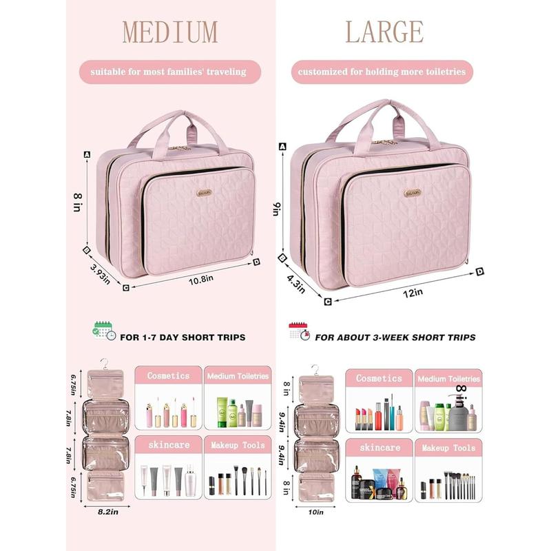 Pink Toiletry Bag Travel with Hanging Hook, Water-resistant Cosmetic Makeup Bag Organizer for Shampoo, Full Sized Container, Toiletries