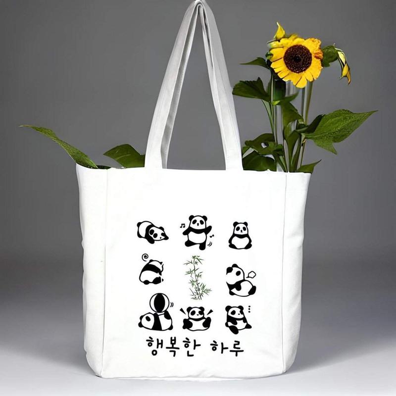 Panda Tote Bag White Flannel Fabric Kpop Women Tote Bag