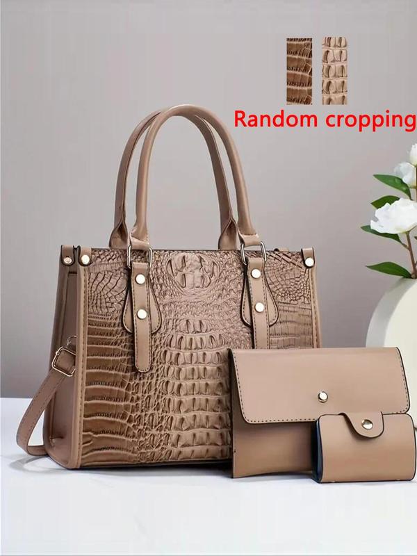 Women's Fashionable Crocodile Embossed Tote Bag & Clutch & Card Holder, Casual Versatile Shoulder Bag Set for Daily Used, Trendy High-quality Daily Commuting Bag