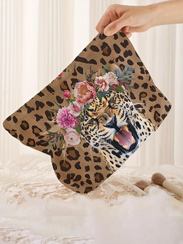 Fashion Leopard & Flower Pattern Makeup Bag, Casual Versatile Storage Bag, Travel Makeup Bag, Suitable for Women & All Kinds of Occasions