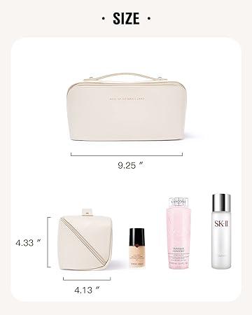 EACHY Travel Makeup Bag,Large Capacity Cosmetic Bags for Women,Waterproof Portable Pouch Open Flat Toiletry Bag Make up Organizer with Divider and Handle (White)