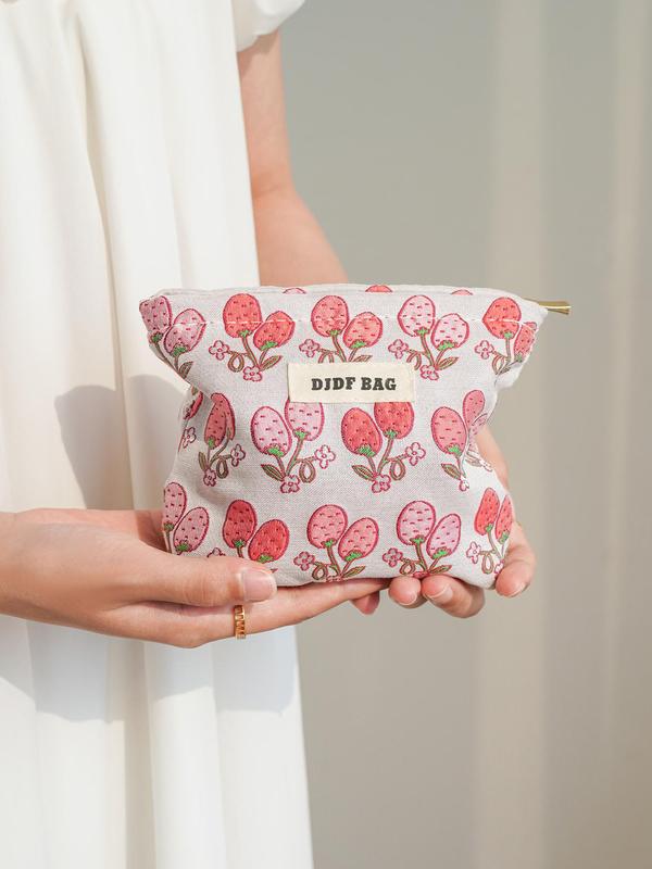 Strawberry Pattern Makeup Bag, Portable Small Cosmetic Storage Bag, Zipper Makeup Organizer Pouch, Versatile Storage Bag for Travel & Daily Used