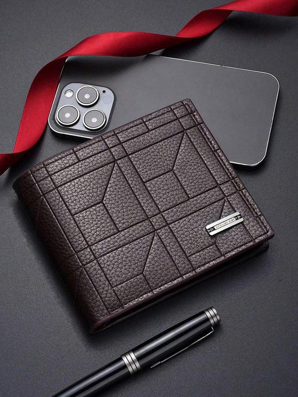 Men's Minimalist Geometric Pattern Short Wallet, Casual Trendy Zipper Wallet for Work, Fashionable Wallet for Daily Use