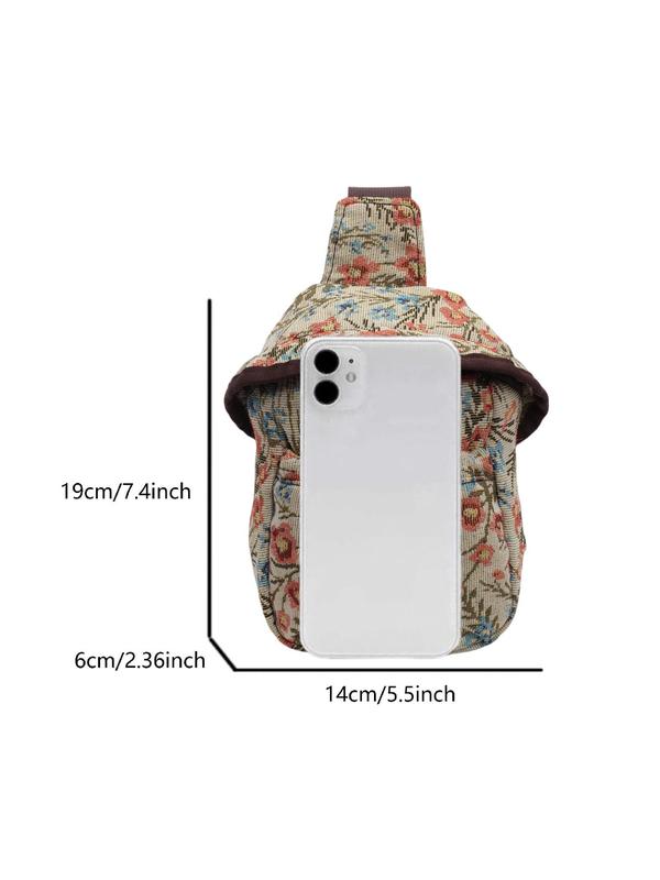 Women's Random Floral Patern Fanny Pack, Fashionable Drawstring Design Sling Bag for Fall Outfits & Daily Used, Casual Trendy Versatile High-quality Fall Freshness Daily Commuting Bag