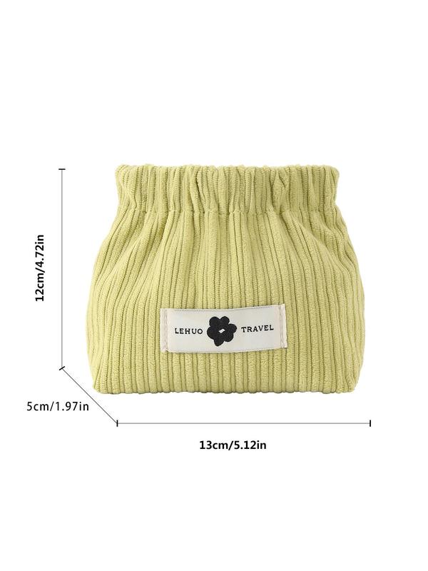 Corduroy Solid Color Letter Patch Make Up Bag, Portable Storage Bag for Women & Girls, Casual Trendy Versatile High-quality Daily Commuting Bag, Girl Fashionable Make Up Bag