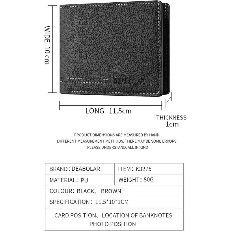 Men Wallet Black PU Material 4 Credit Card Holder 2 Money Pockets 1 Clear Window Suitable for Men Women Gifts without RFID Slim Small Wallets for Traveling