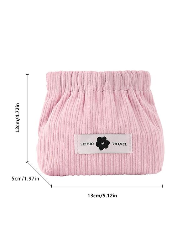 Corduroy Solid Color Letter Patch Make Up Bag, Portable Storage Bag for Women & Girls, Casual Trendy Versatile High-quality Daily Commuting Bag, Girl Fashionable Make Up Bag