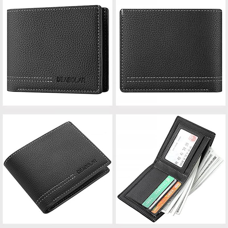 Men Wallet Black PU Material 4 Credit Card Holder 2 Money Pockets 1 Clear Window Suitable for Men Women Gifts without RFID Slim Small Wallets for Traveling