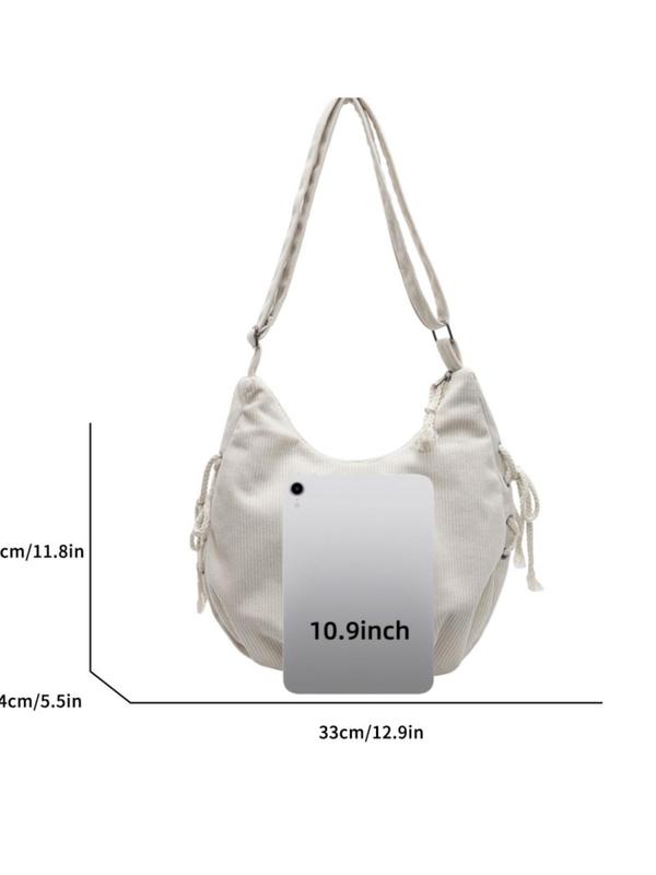 Women's Solid Color Corduroy Hobo Bag, Fashionable Large Capacity Shoulder Bag for Daily Used, Casual Trendy Versatile High-quality Daily Commuting Bag