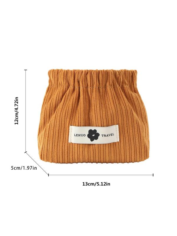 Corduroy Solid Color Letter Patch Make Up Bag, Portable Storage Bag for Women & Girls, Casual Trendy Versatile High-quality Daily Commuting Bag, Girl Fashionable Make Up Bag