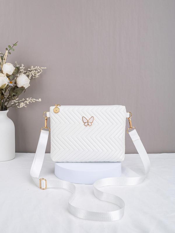 Women's Elegant Chevron Quilted Design Crossbody Bag, Fashionable Butterfly Decorated Zipper Shoulder Bag for Daily Used, Casual Trendy Versatile High-quality Daily Commuting Bag