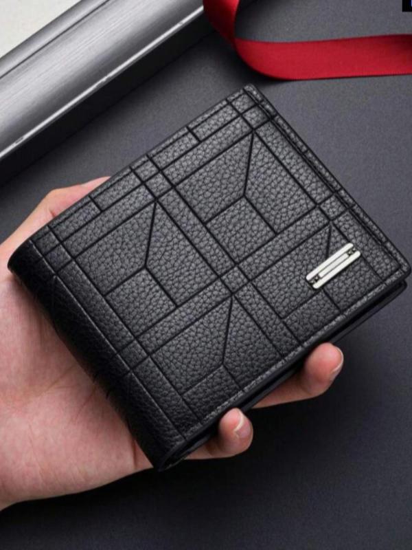 Men's Minimalist Geometric Pattern Short Wallet, Casual Trendy Zipper Wallet for Work, Fashionable Wallet for Daily Use