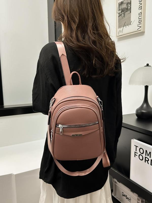 Casual Plain Pu Leather Backpack, Minimalist Large Capacity Commuter Backpack, Fashionable Backpack for Women & Men, Trendy Versatile High-quality Daily Commuting Bag