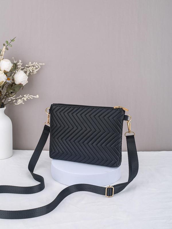 Women's Elegant Chevron Quilted Design Crossbody Bag, Fashionable Butterfly Decorated Zipper Shoulder Bag for Daily Used, Casual Trendy Versatile High-quality Daily Commuting Bag