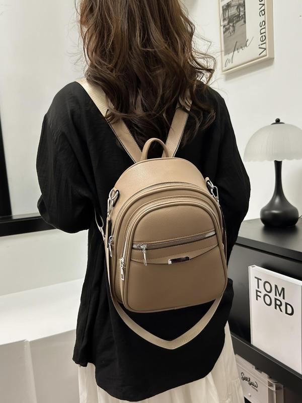 Casual Plain Pu Leather Backpack, Minimalist Large Capacity Commuter Backpack, Fashionable Backpack for Women & Men, Trendy Versatile High-quality Daily Commuting Bag