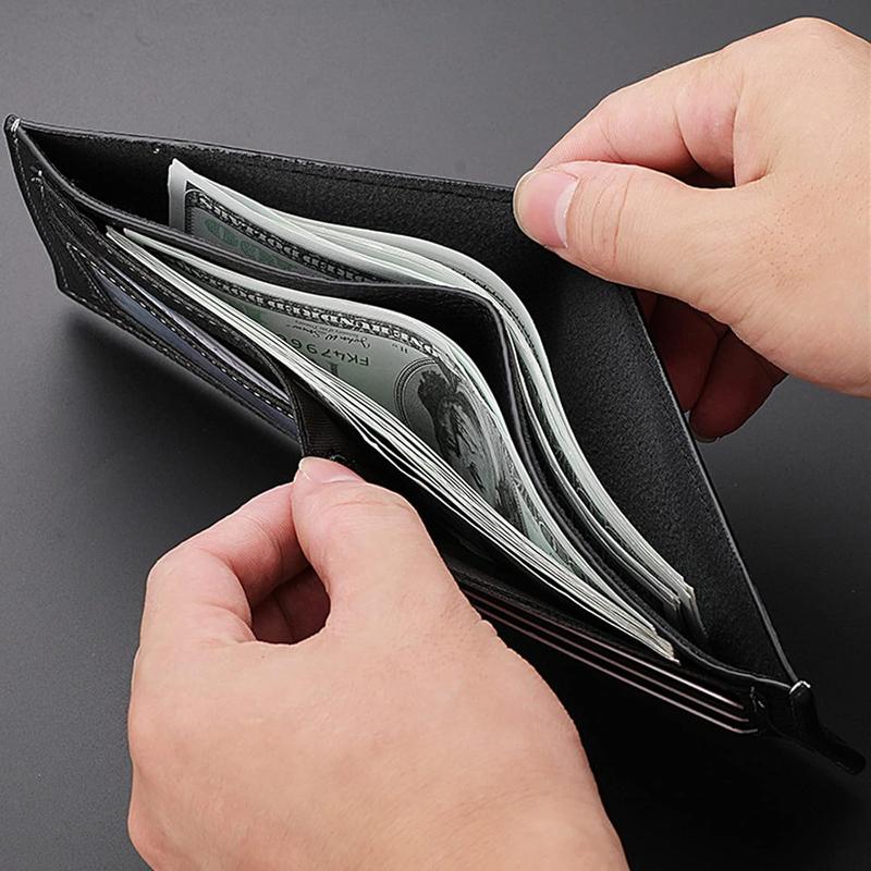 Men Wallet Black PU Material 4 Credit Card Holder 2 Money Pockets 1 Clear Window Suitable for Men Women Gifts without RFID Slim Small Wallets for Traveling