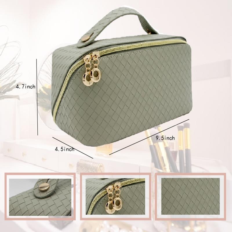 Large Capacity Travel Cosmetic Bag - Makeup Bag, PU Leather Waterproof Cosmetic Bag, Women Portable Travel Makeup Bag With Handle and Divider Flat Lay Makeup Organizer Bag Portable Cosmetic