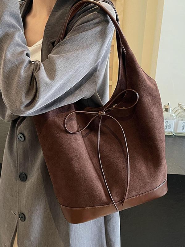 Women's Solid Color Bow Decor Tote Bag, 2024 New Style Fashionable PU Leather Shoulder Bag for Work & Daily Used, Casual Trendy Versatile High-quality Daily Commuting Bag