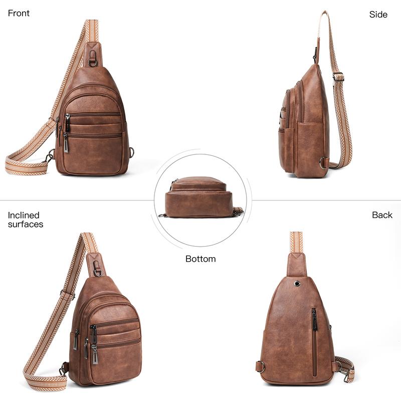 Sling Bag for Women Men Crossbody Bags Fanny Packs Over Shoulder Bag Sling Purse Backpack Vegan Leather Travel Brown Women's Leather Women's Crossbody Women's Leather