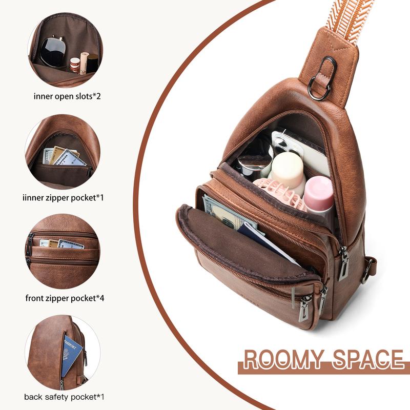 Sling Bag for Women Men Crossbody Bags Fanny Packs Over Shoulder Bag Sling Purse Backpack Vegan Leather Travel Brown Women's Leather Women's Crossbody Women's Leather