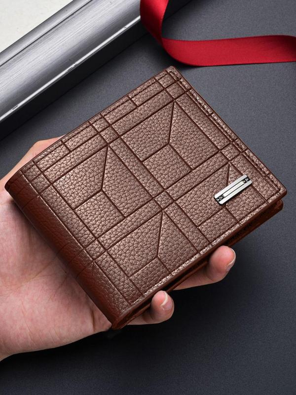 Men's Minimalist Geometric Pattern Short Wallet, Casual Trendy Zipper Wallet for Work, Fashionable Wallet for Daily Use